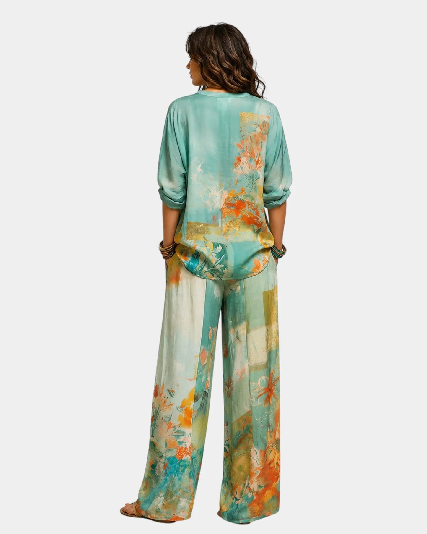 Conjunto floral de pantalón ancho Zaira
