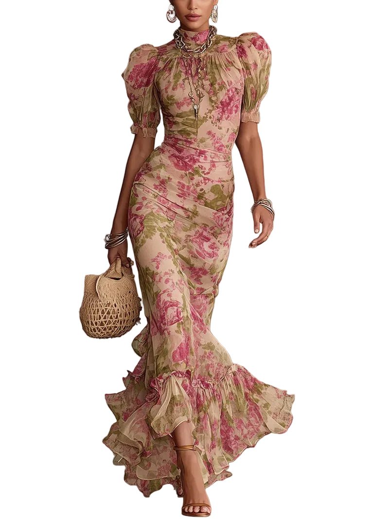 Vestido maxi floral de mangas abullonadas Verónica