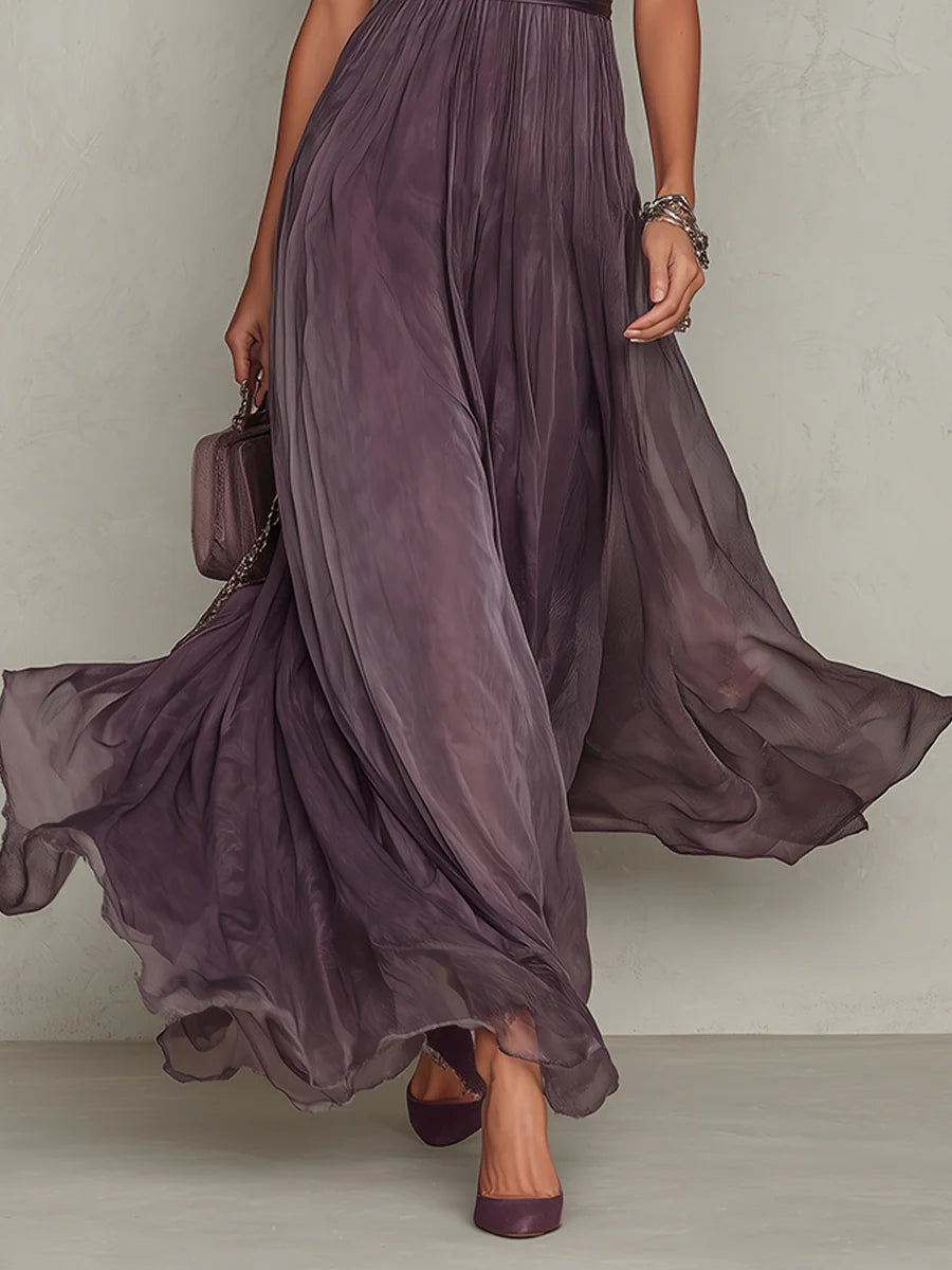 Vestido maxi de chiffon con encaje Emilia