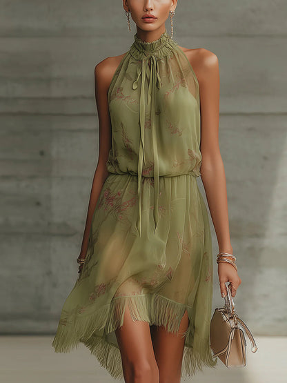 Vestido mini de chiffon verde floral Mónica
