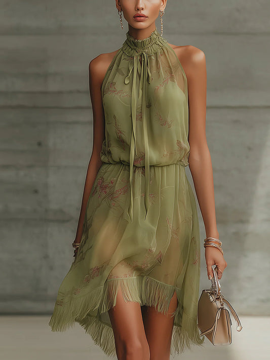 Vestido mini de chiffon verde floral Mónica
