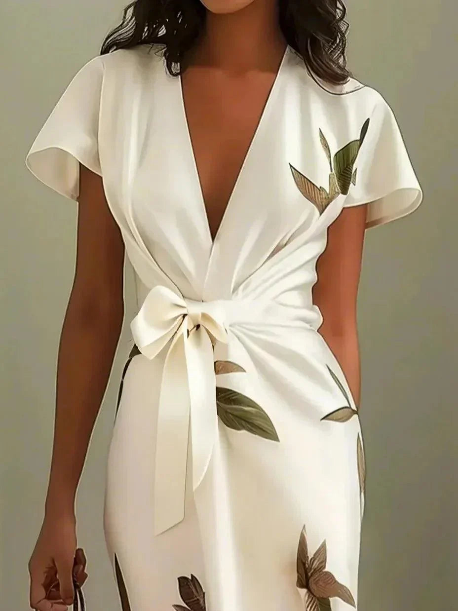 Vestido wrap con estampado de hojas Guadalupe