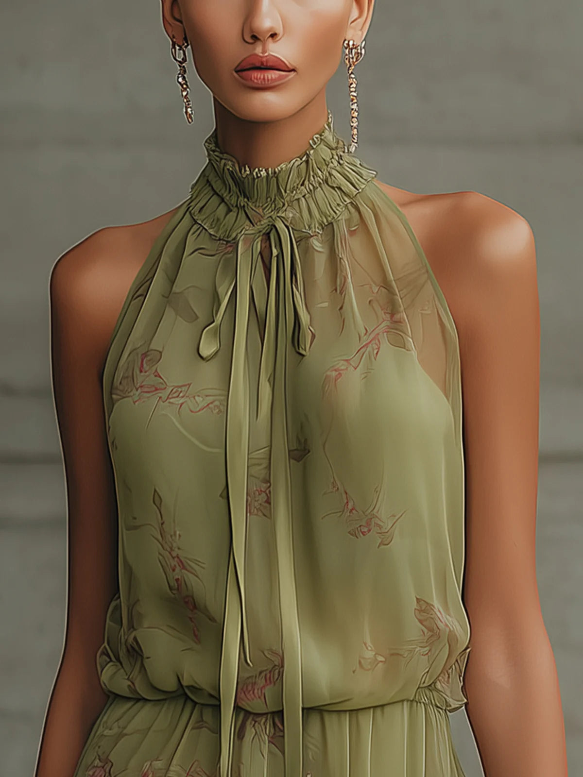 Vestido mini de chiffon verde floral Mónica
