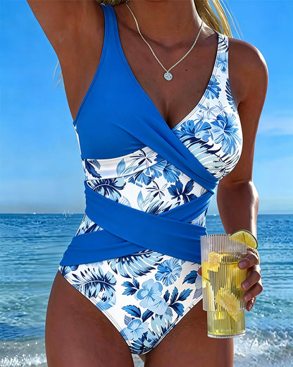 Traje de baño de una pieza floral en contraste Ariana