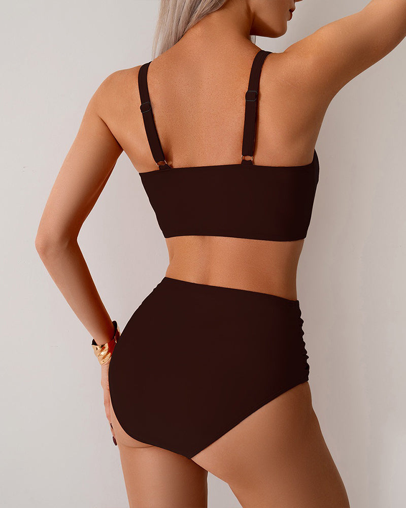 Bikini liso con nudo de talle alto Patricia