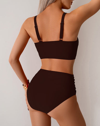 Bikini liso con nudo de talle alto Patricia