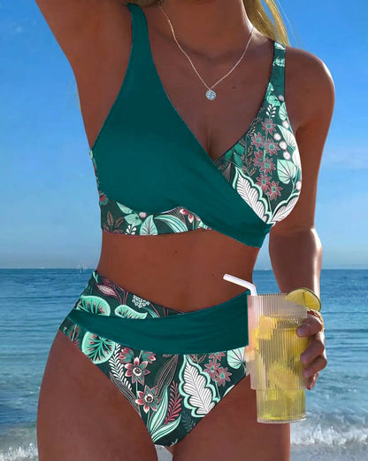 Bikini floral en contraste Blanca