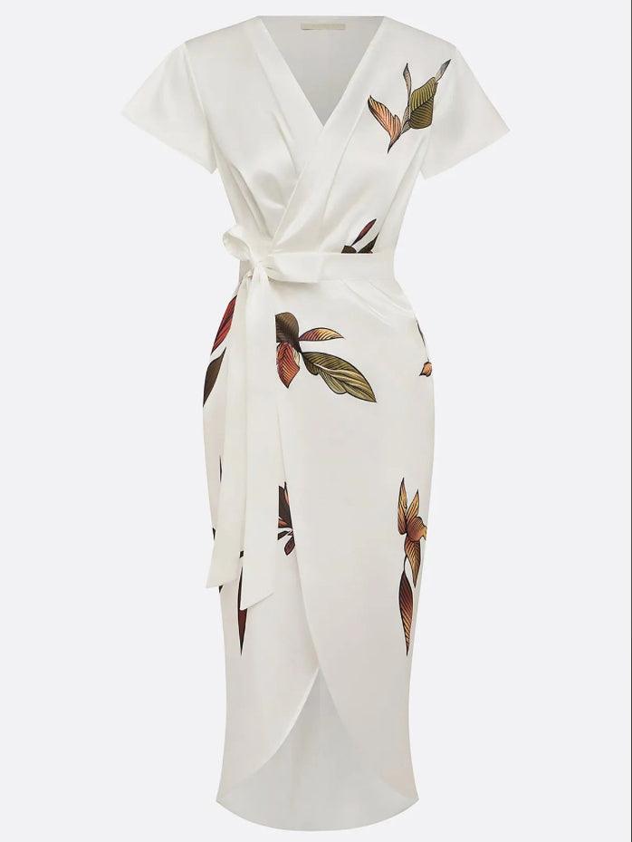 Vestido wrap con estampado de hojas Guadalupe
