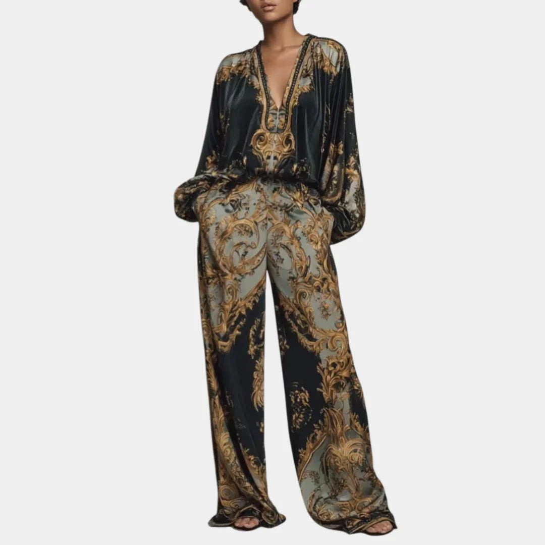 Conjunto floral barroco con pantalón palazzo Margarita