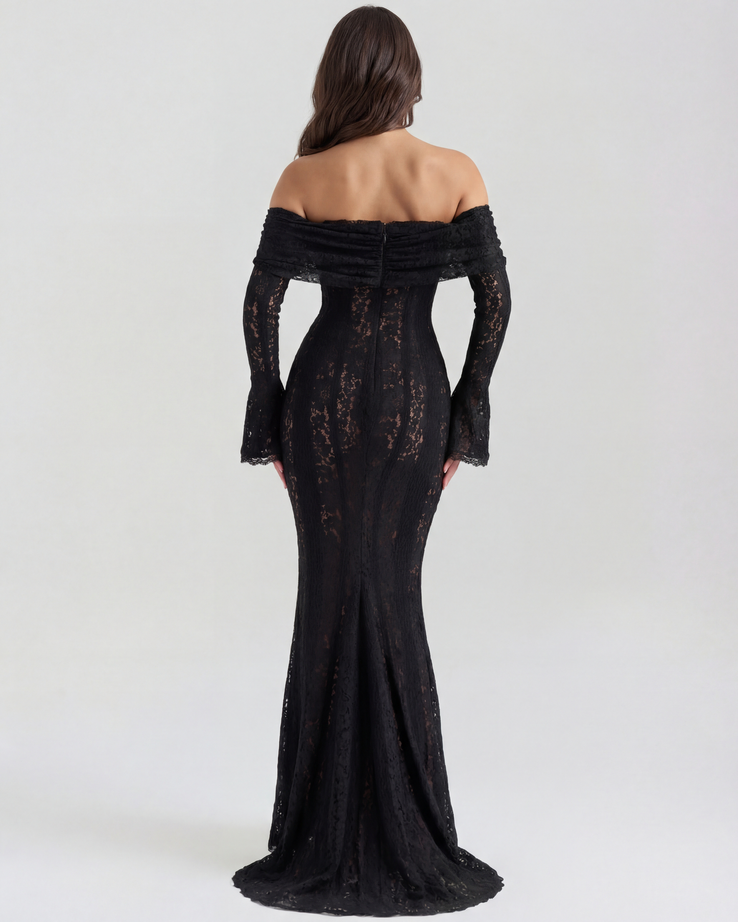 Vestido largo negro escote bardot Ángela