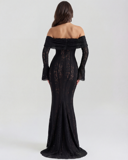 Vestido largo negro escote bardot Ángela