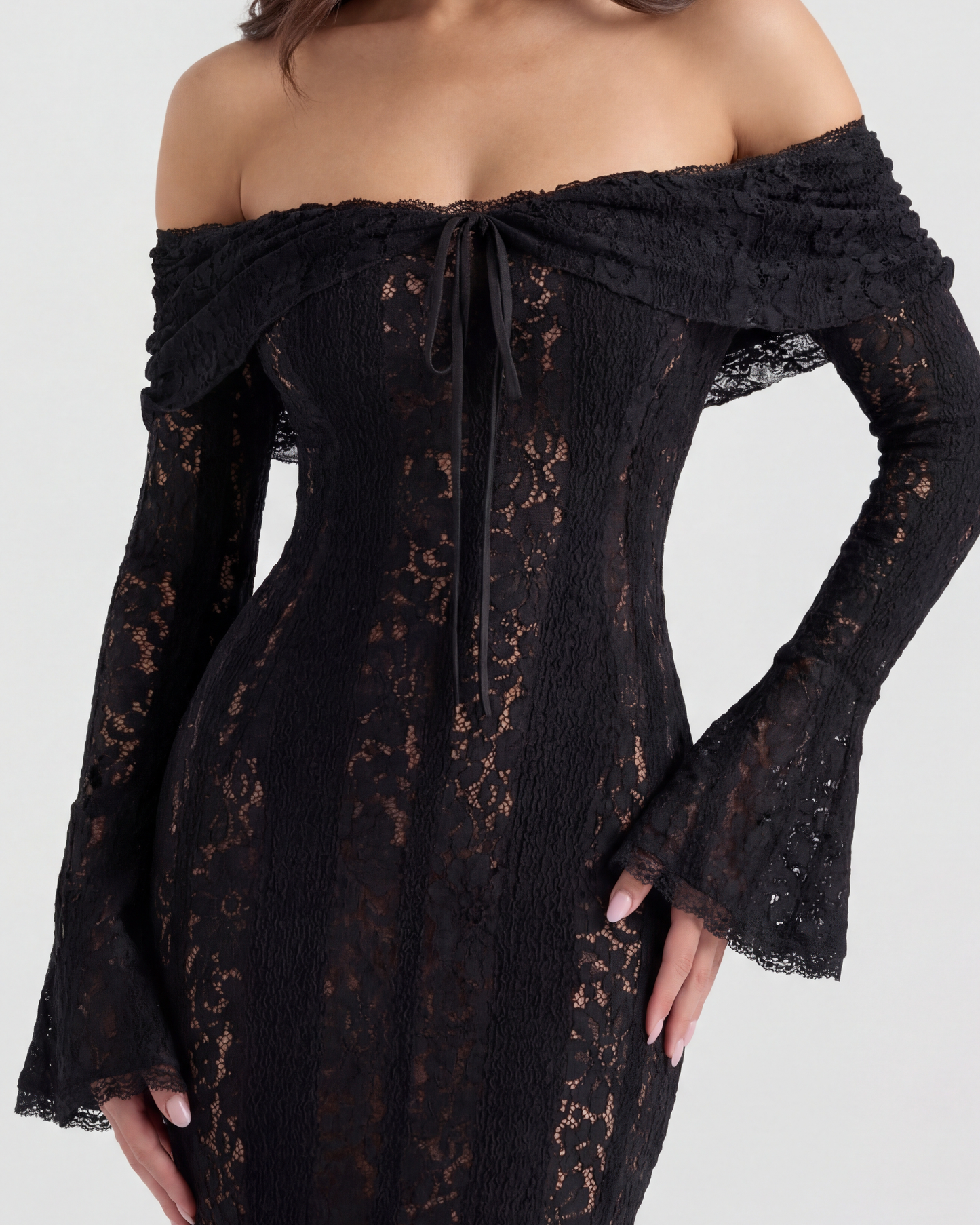 Vestido largo negro escote bardot Ángela