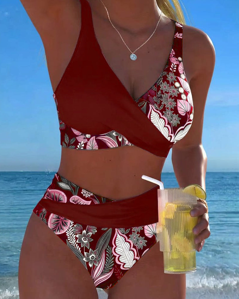 Bikini floral en contraste Blanca
