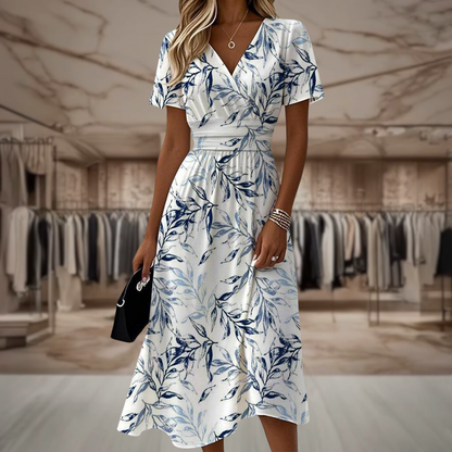Vestido floral wrap con falda drapeada Ángela