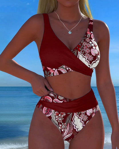 Bikini floral en contraste Blanca