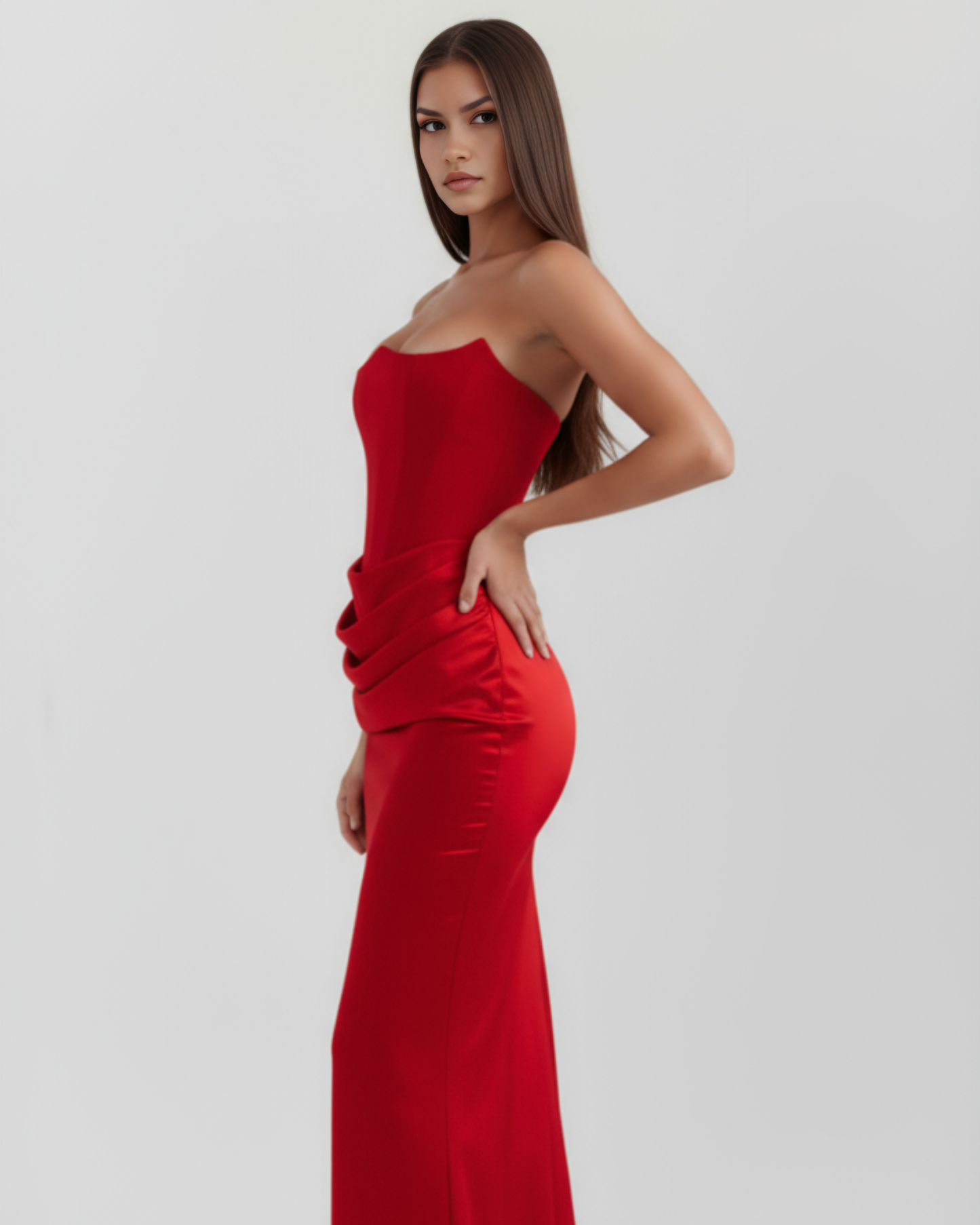 Vestido largo rojo con corsé Itzel