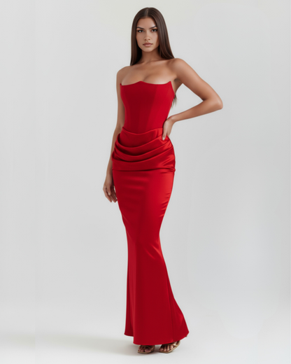 Vestido largo rojo con corsé Itzel