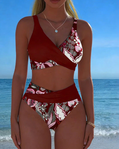 Bikini floral en contraste Blanca