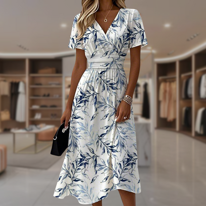 Vestido floral wrap con falda drapeada Ángela