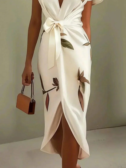Vestido wrap con estampado de hojas Guadalupe