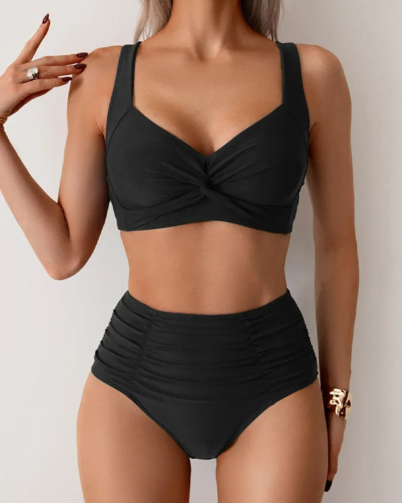 Bikini liso con nudo de talle alto Patricia