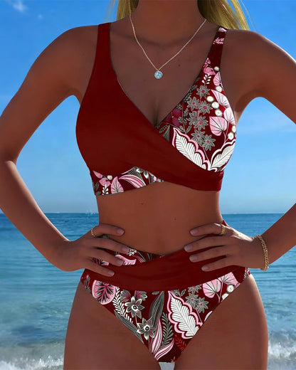 Bikini floral en contraste Blanca