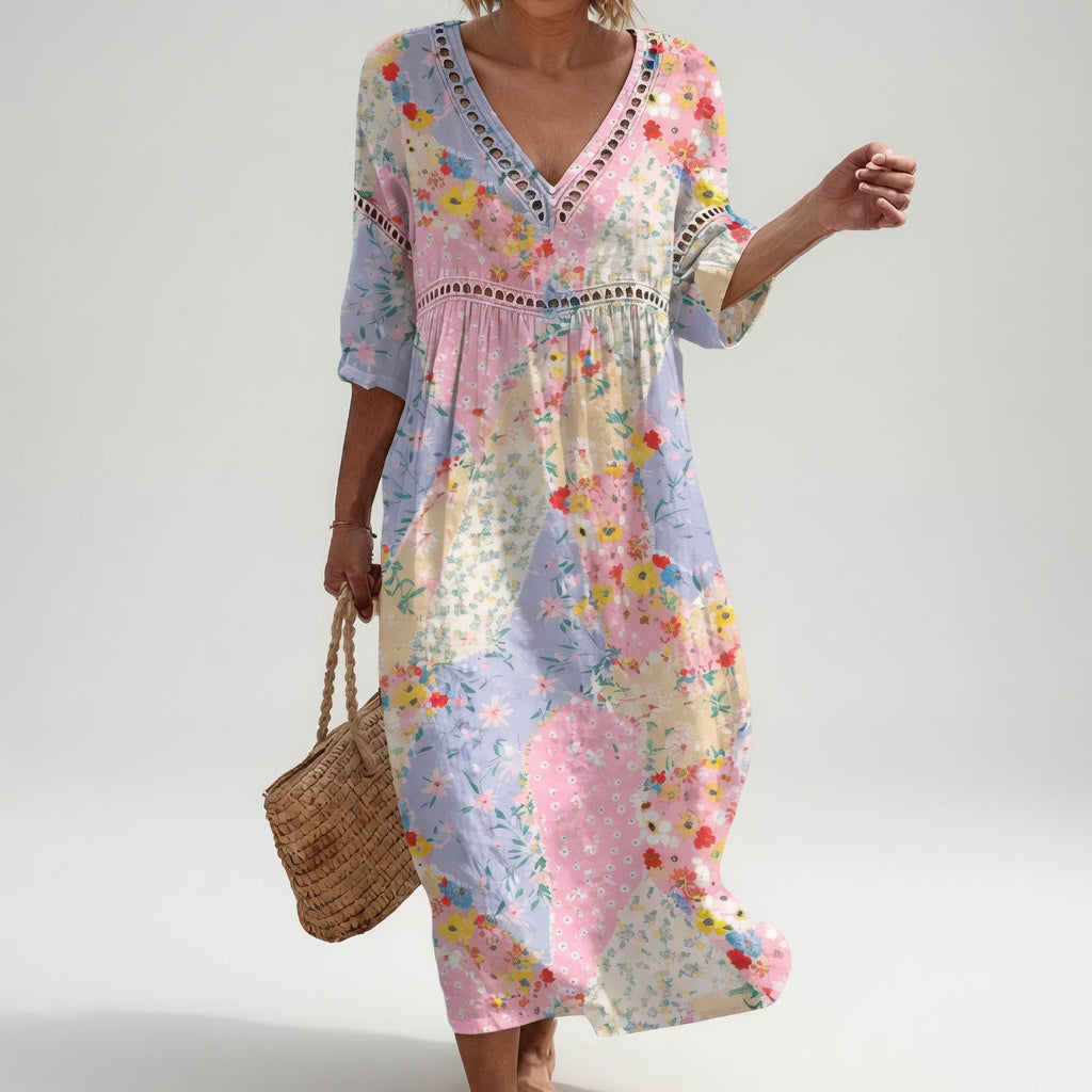 Vestido floral fluido Coral