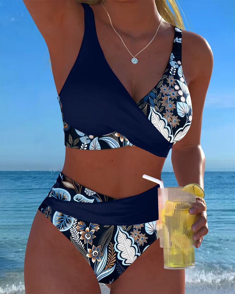 Bikini floral en contraste Blanca