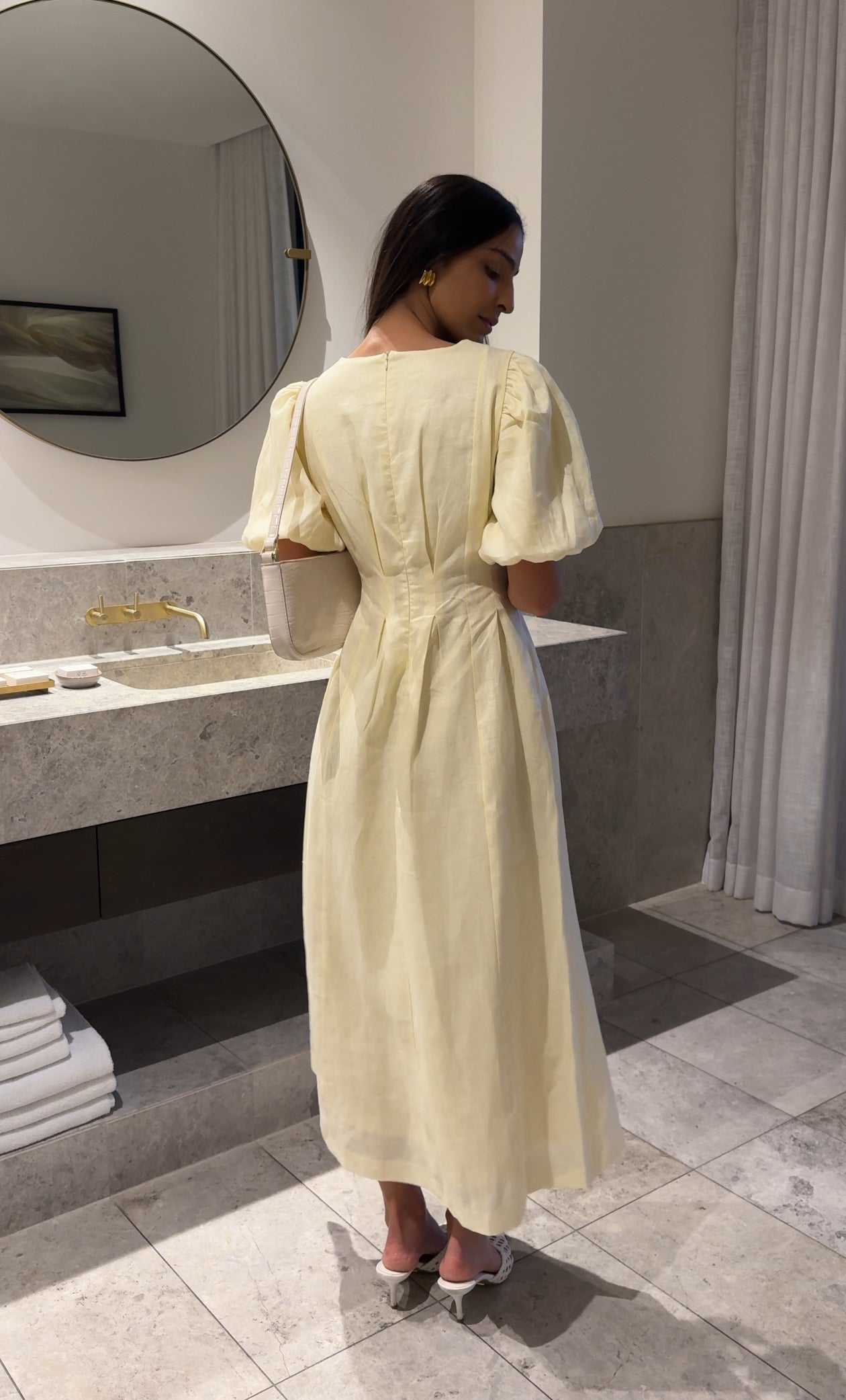 Vestido maxi de lino con mangas abullonadas Jimena