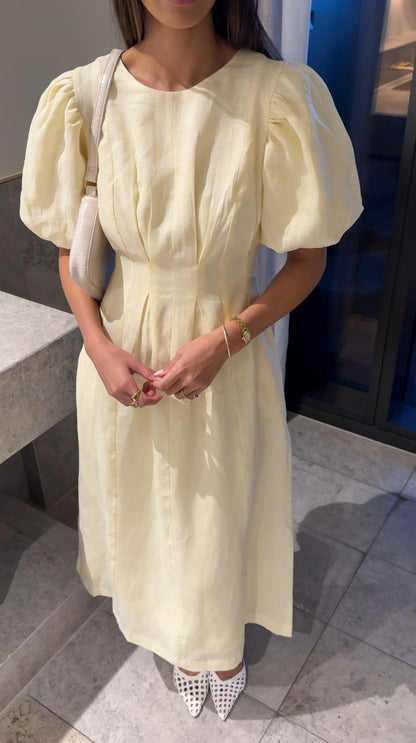 Vestido maxi de lino con mangas abullonadas Jimena