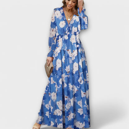Vestido maxi floral plisado con escote V Marbella