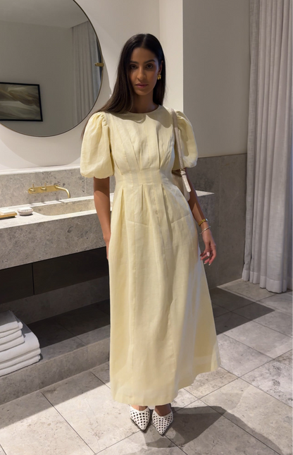 Vestido maxi de lino con mangas abullonadas Jimena
