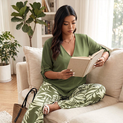 Conjunto de blusa y pantalón estampado Mayte