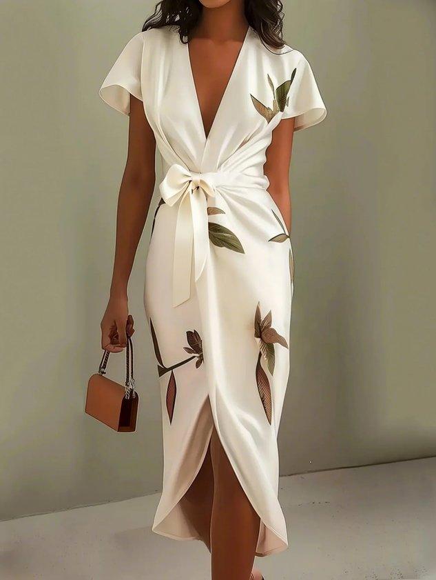 Vestido wrap con estampado de hojas Guadalupe