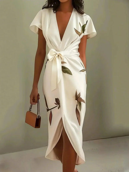 Vestido wrap con estampado de hojas Guadalupe