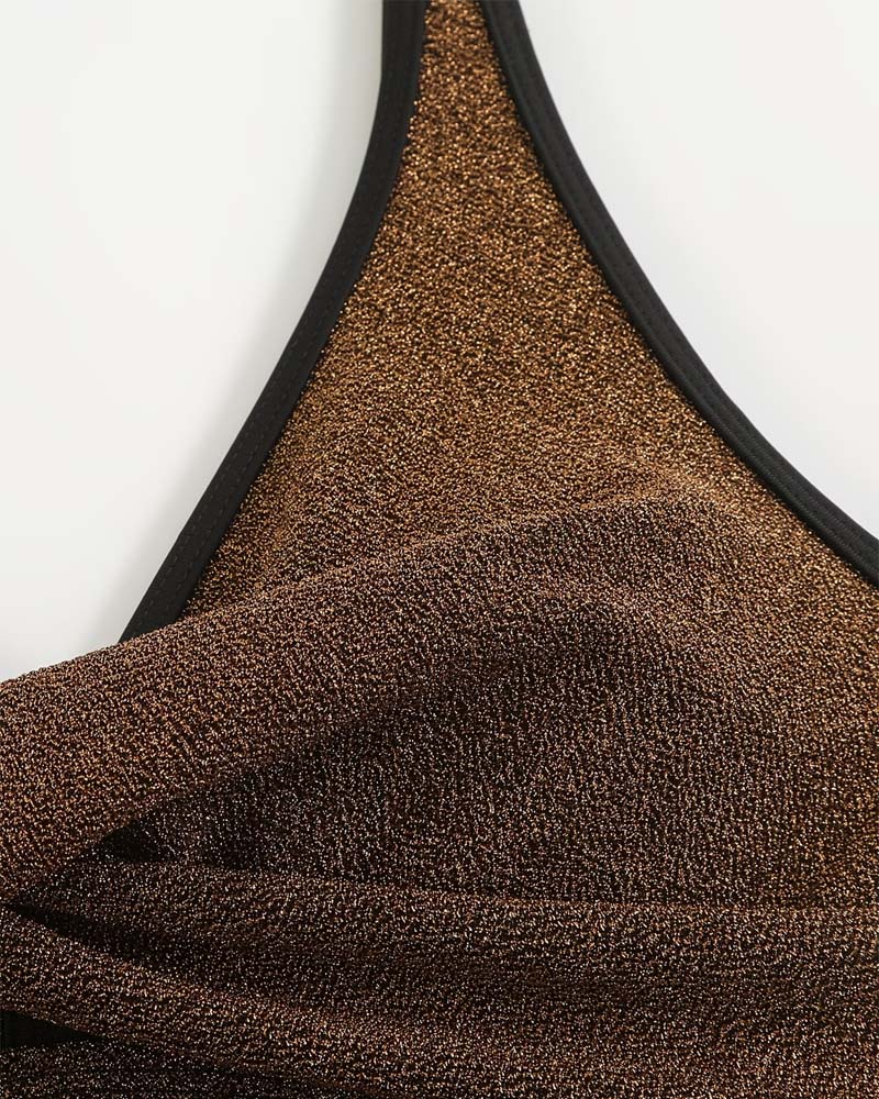 Traje de baño de una pieza cuello en V metalizado Bianca
