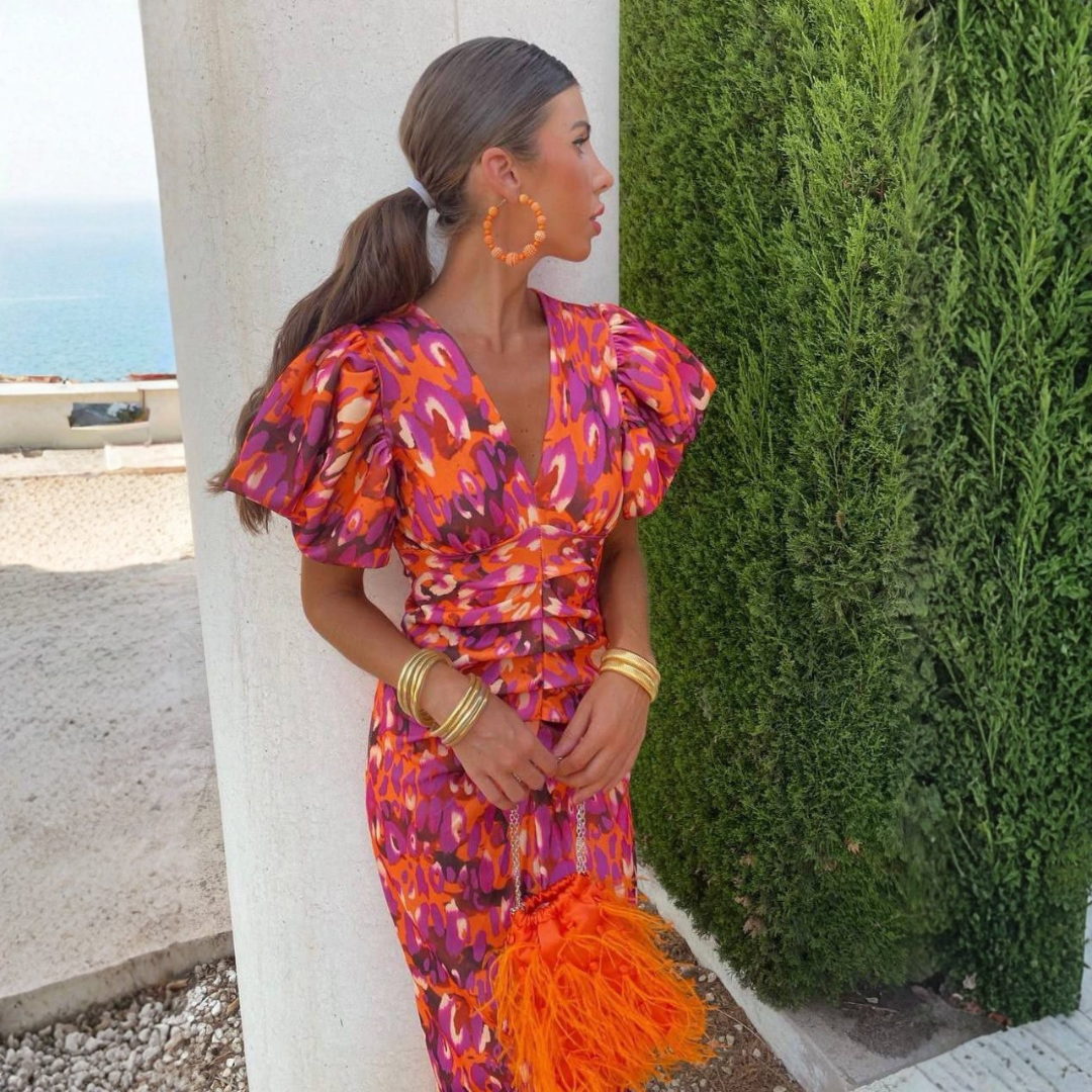 Vestido estampado con escote en V Julieta