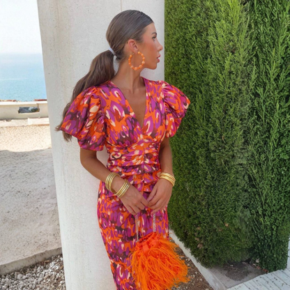 Vestido estampado con escote en V Julieta