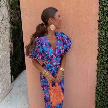 Vestido estampado con escote en V Julieta