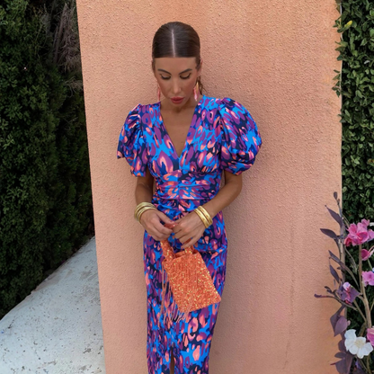 Vestido estampado con escote en V Julieta
