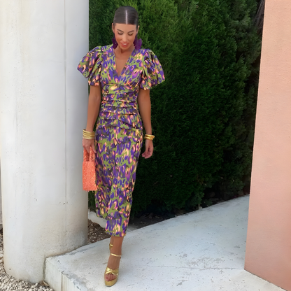 Vestido estampado con escote en V Julieta