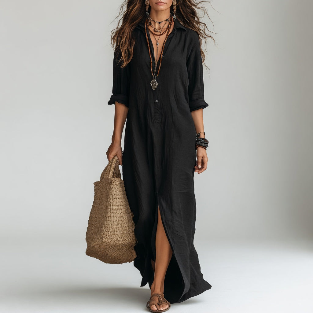 Vestido largo camisero bohemio Aurora
