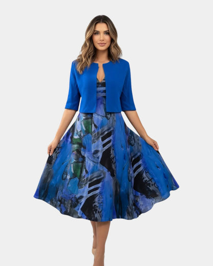 Conjunto de vestido y saco estampado Frida
