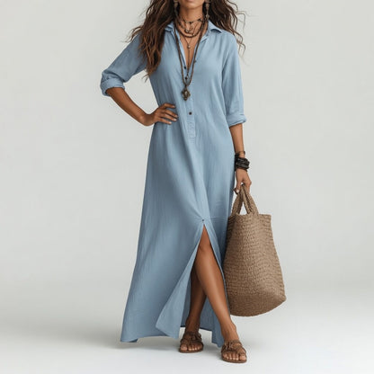 Vestido largo camisero bohemio Aurora