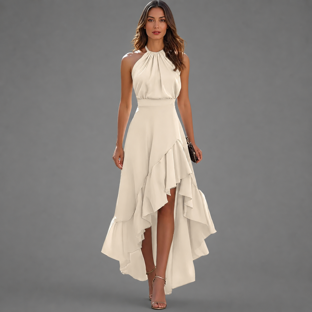 Vestido con bajo asimétrico y volantes Emilia