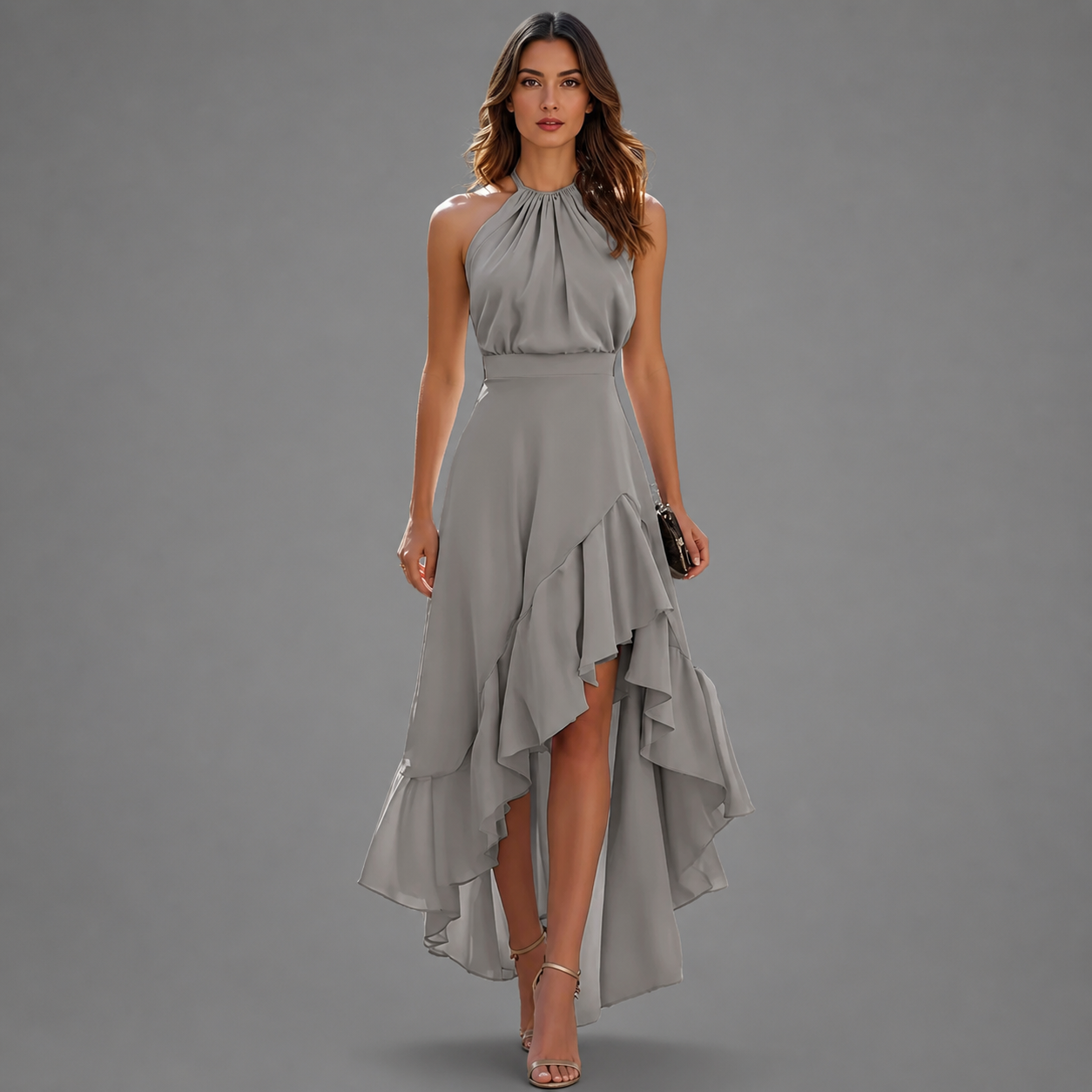 Vestido con bajo asimétrico y volantes Emilia