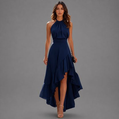 Vestido con bajo asimétrico y volantes Emilia
