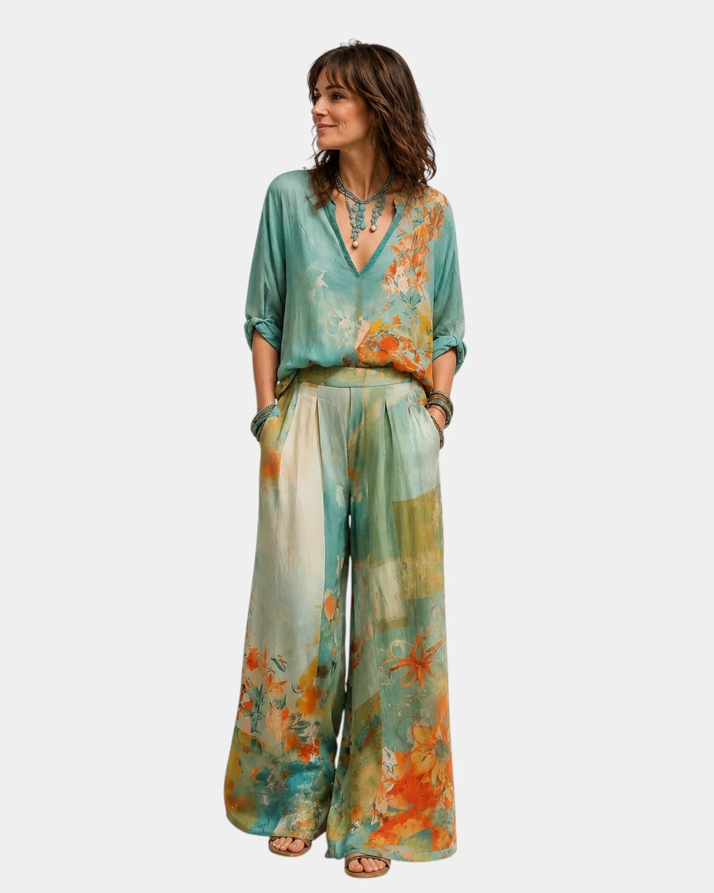 Conjunto floral de pantalón ancho Zaira