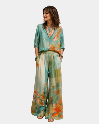 Conjunto floral de pantalón ancho Zaira