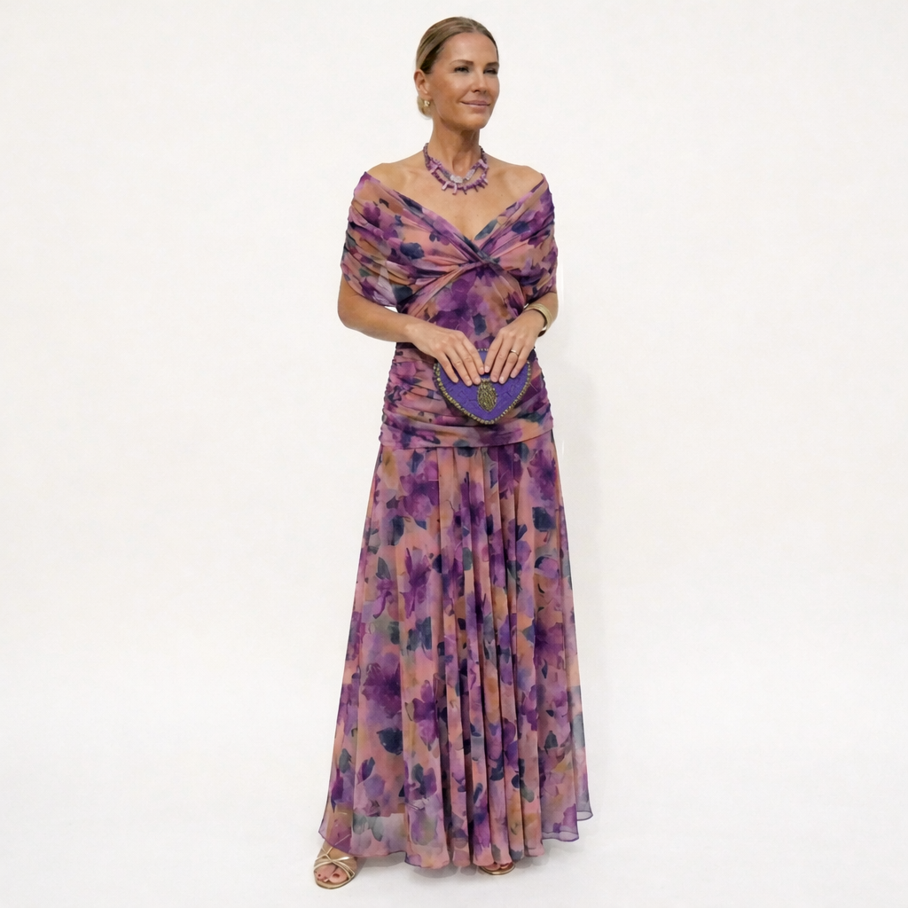 Vestido largo floral con escote en V Abril